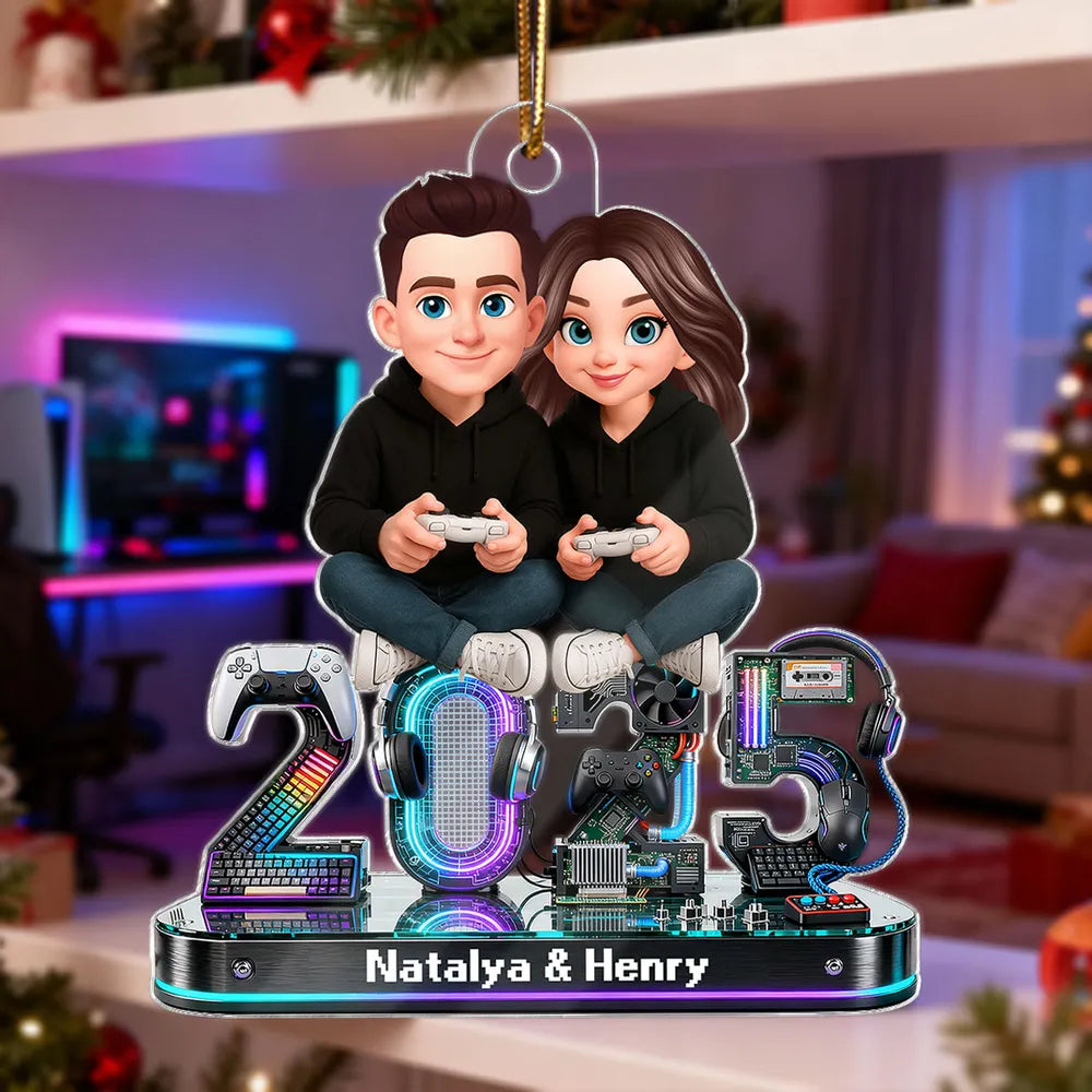 Personalized Gaming Couple Acrylic Ornament Christmas Decor, Cute Gamer Couple Keepsake, Unique Gift for Boyfriend or Girlfriend