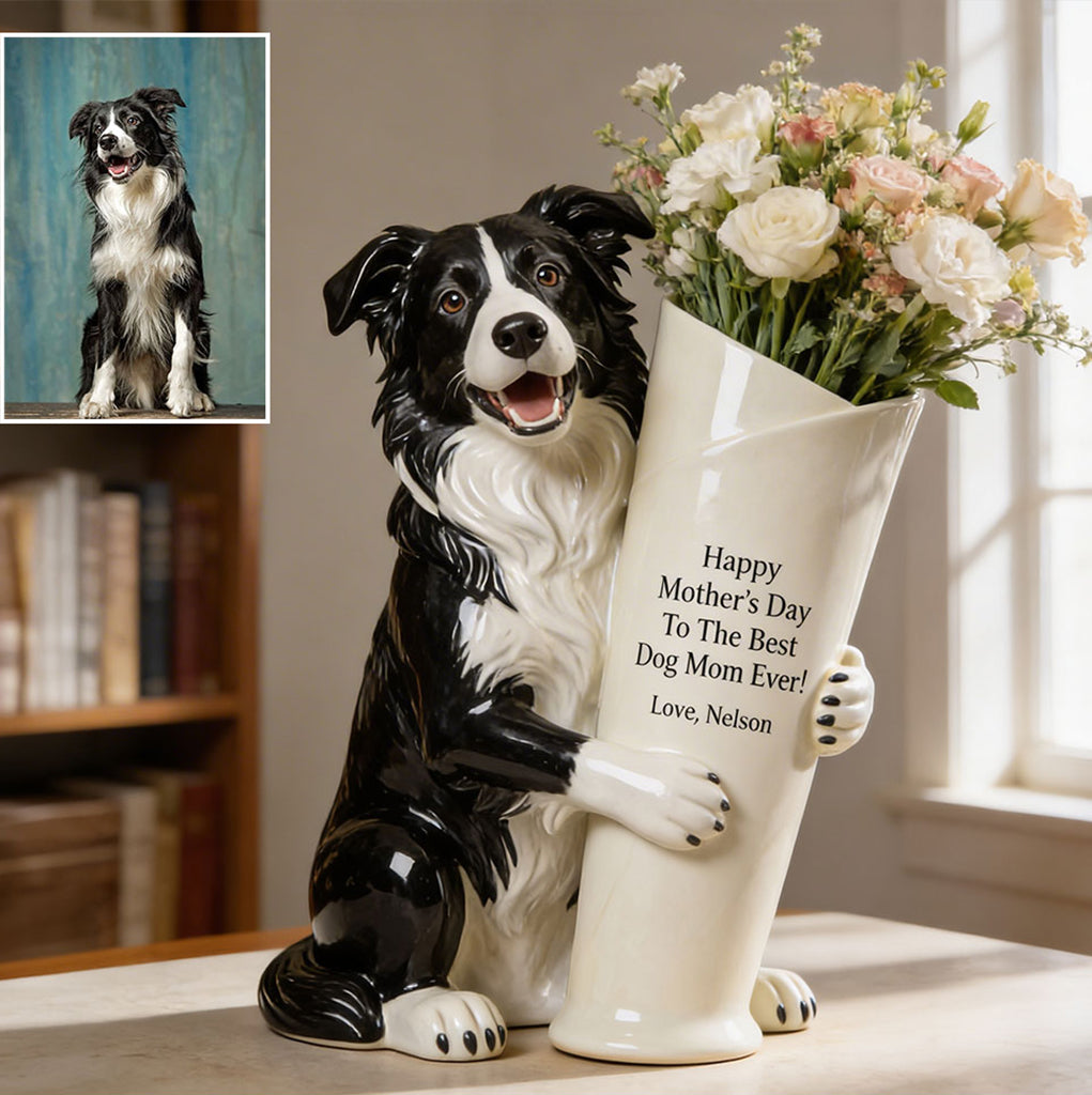 Flower Bouquet Vase - Perfect Gift For Dog Mom - Personalized Dog Acrylic Flower Vase
