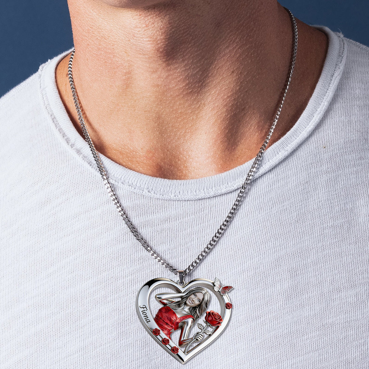 Custom Any Photo Birthmonth Flower - Personalized Self Love Shaped Metal Pendant Necklace
