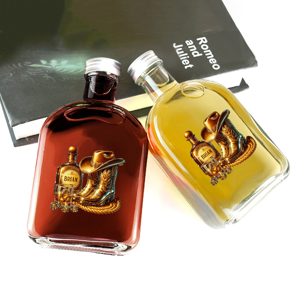 Cowboy Boots Hat - Personalized Whisky Wine Bottle