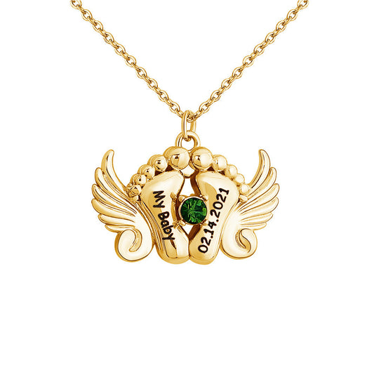 My Baby - Personalized Memorial Angel Feet Locket Birthstone Necklace