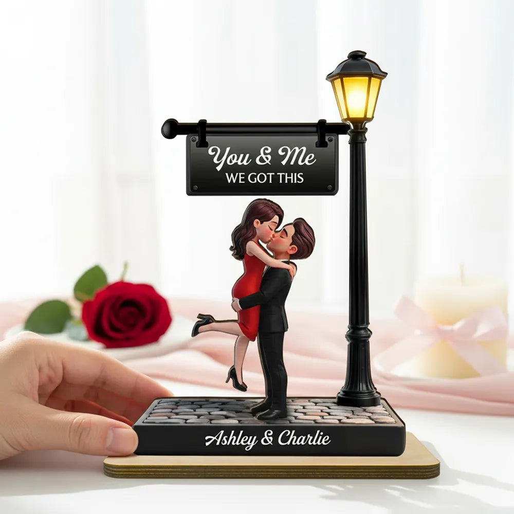 Personalized 2-Layer Wooden Plaque Couple Kissing Under Street Lamp You & Me We Got This Unique Gift For Him Or Her