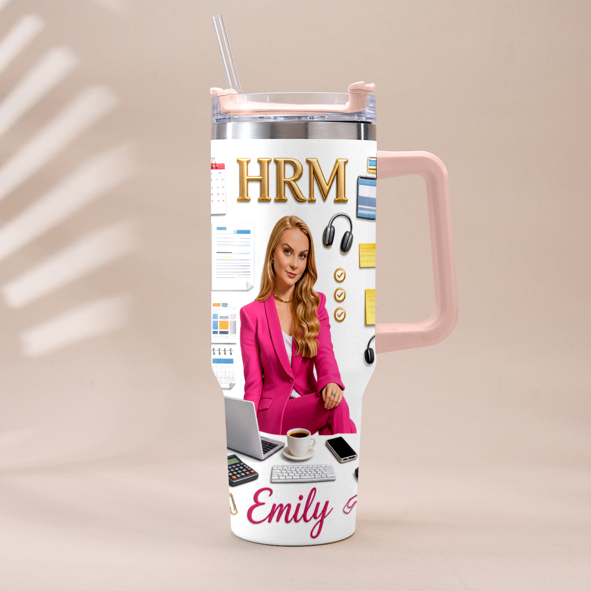 Custom Any Photo Office Staff Gift - Personalized Colleague Tumbler With Plush Charm