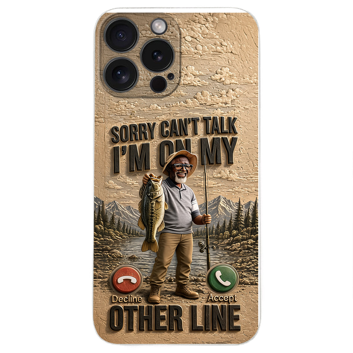 I'm On My Other Line, Fishing Lover Gift - Personalized Fishing 3D Embossed Leather Phone Case