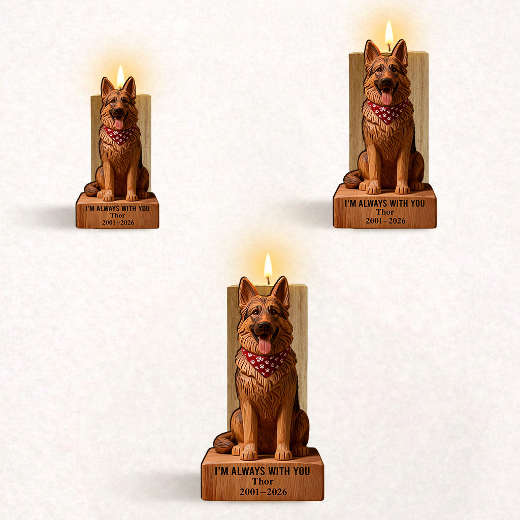 In Loving Memory - Personalized Dog Custom Shape Wooden Candle Holder
