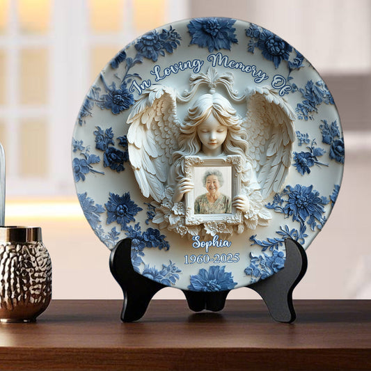 Angel Wings - Personalized Memorial Ceramic Round Plate
