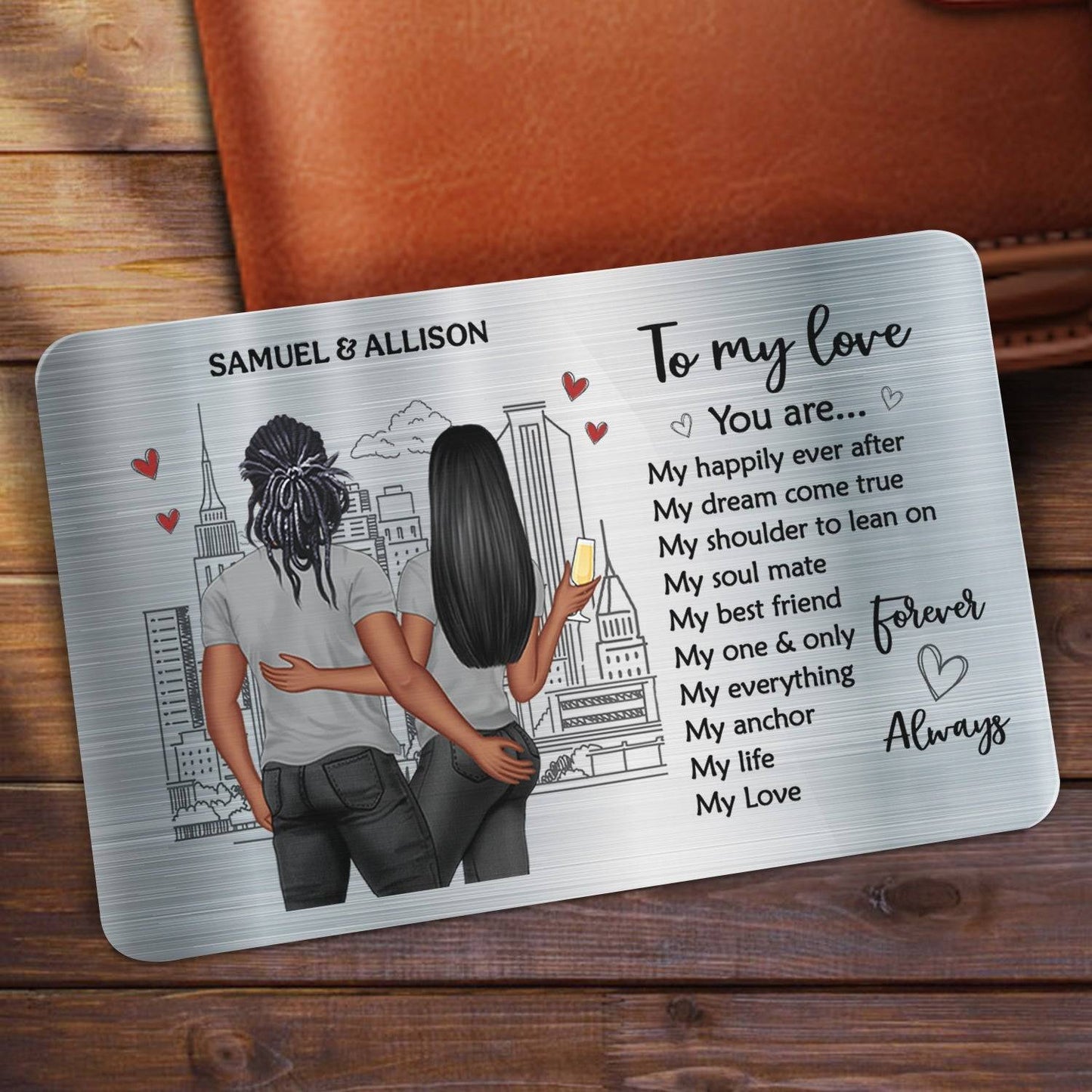 Personalized 'I Love You' Aluminum Wallet Card - Ideal for Anniversaries & Valentine's