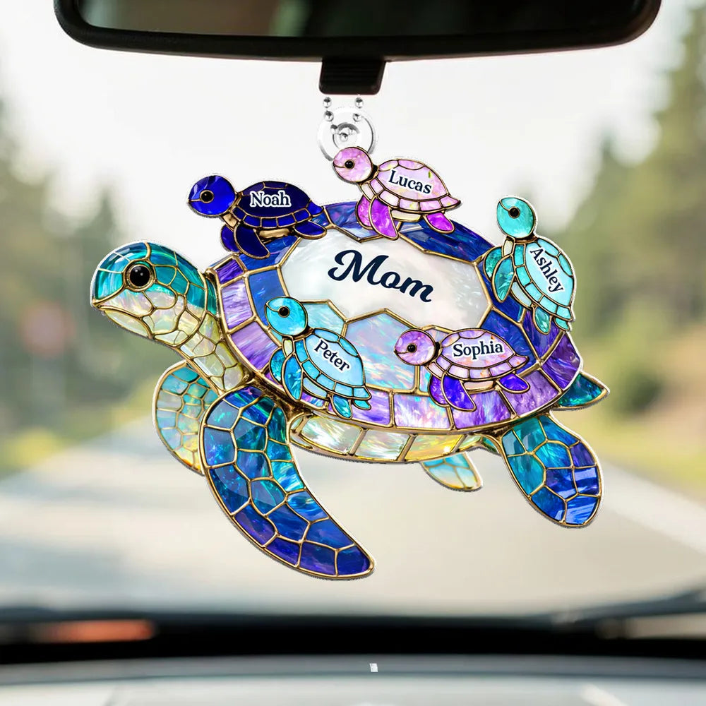 Personalized Sea Turtle Acrylic Car Hanger for Mom, Unique Rearview Mirror Gift with Gorgeous Ocean Colors
