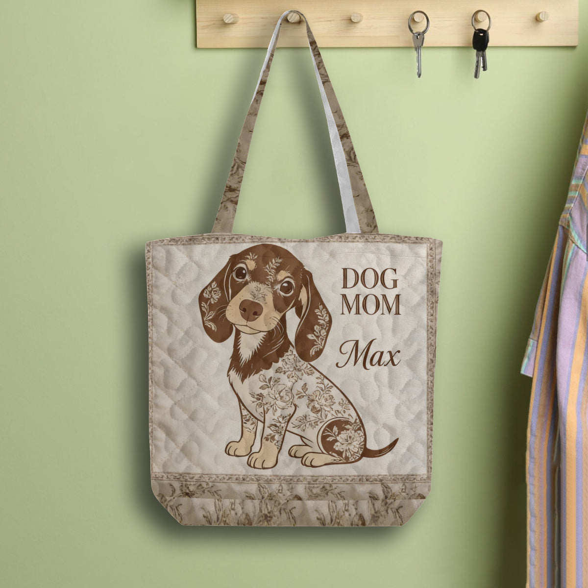 I Love My Dog - Toile De Jouy Style - Personalized Dog Quilted Tote Bag