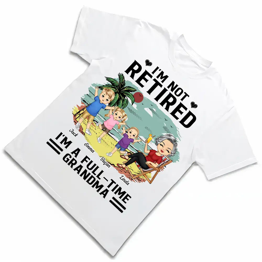 Full-Time Grandma on Vacation Classic Tee – Personalized Family Shirt with Names and Tropical Scene