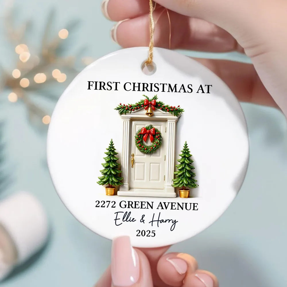 Personalized Ceramic Ornament First Christmas At New Home Door Design Unique Holiday Gift For Couples