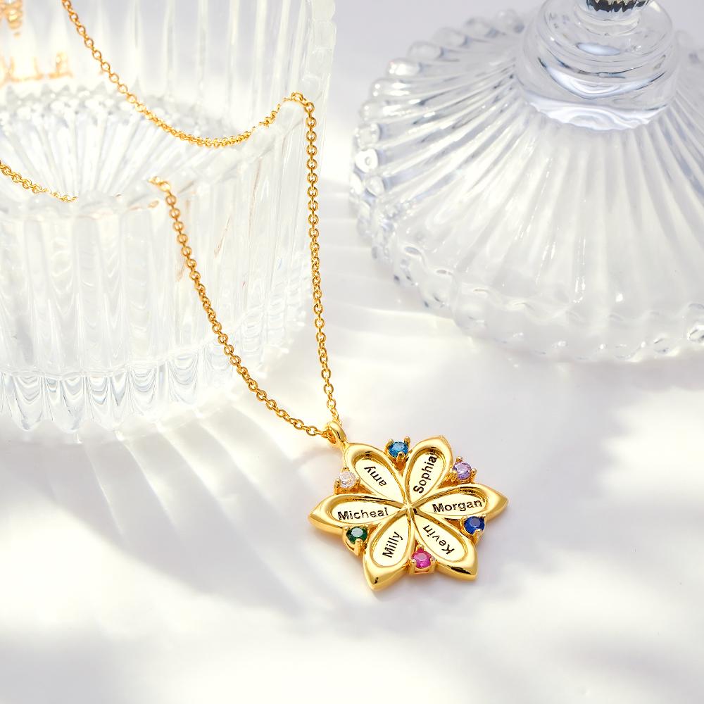 Flower Pendant - Personalized Mother Name Flower Necklace