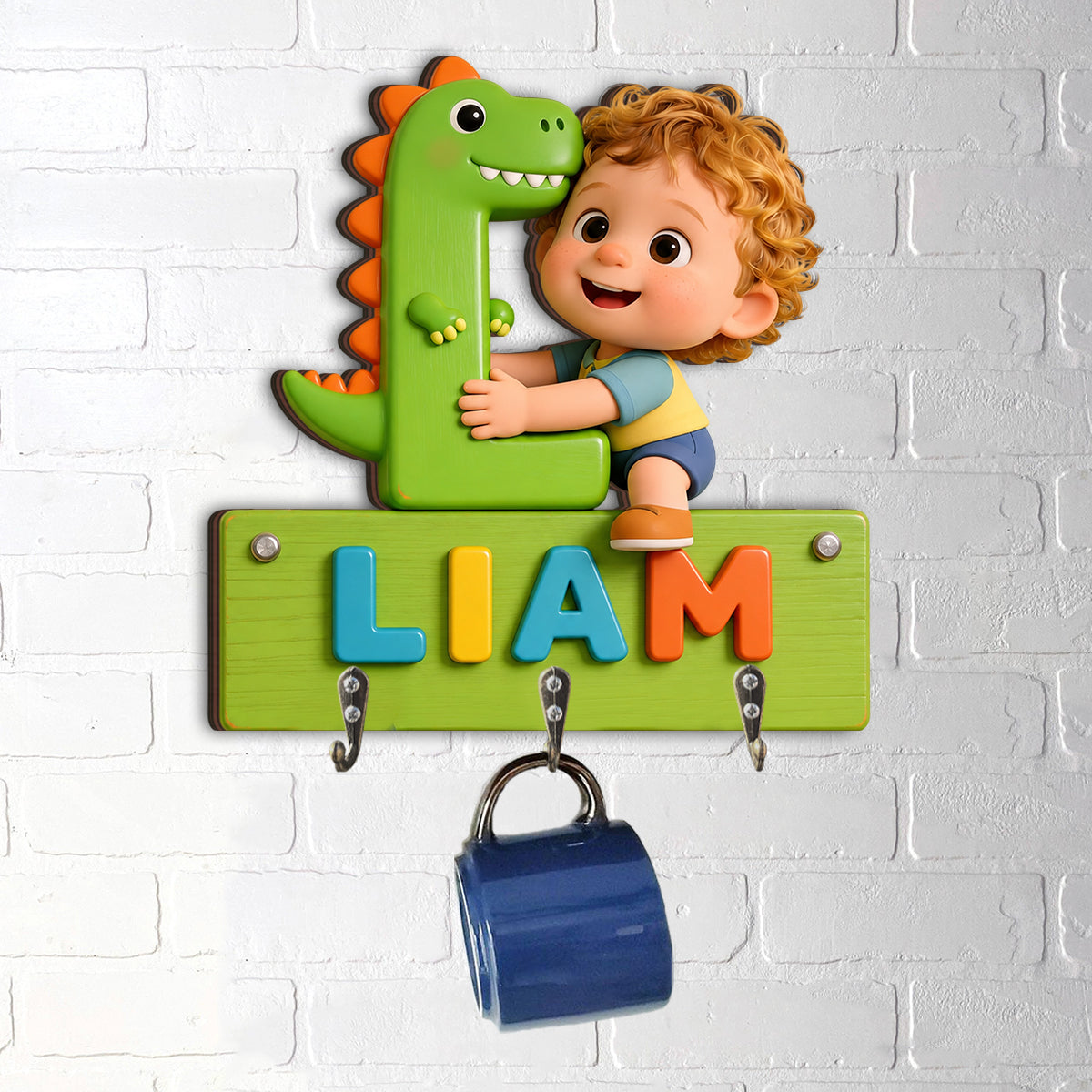 Dinosaur Alphabet Letter & Custom Photo - - Personalized Kid Custom Shaped Hanging Rack
