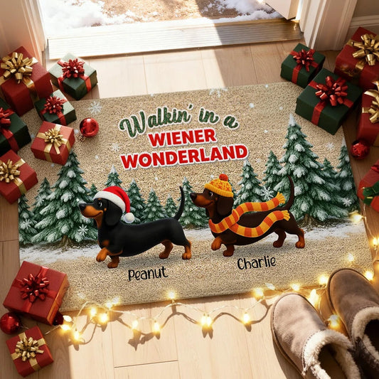 Personalized Dachshund Standard Doormat Christmas Entryway Decor, Walkin in a Wiener Wonderland, Unique Holiday Gift for Dog Lovers