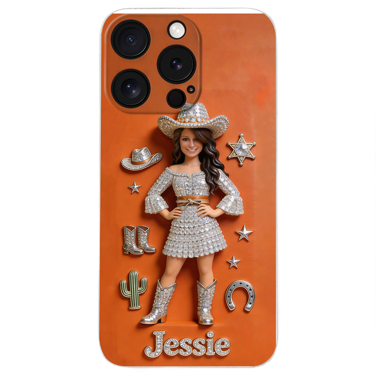 Cowgirl Spirit - Personalized Cowgirl 3D Embossed Leather Phone Case