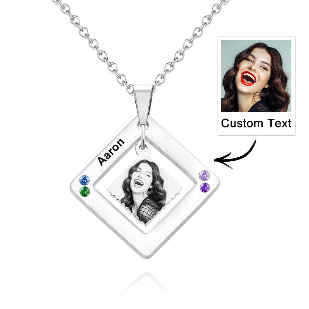 Any Phtos - Personalized Photo Engraved Necklace Square Multi-name