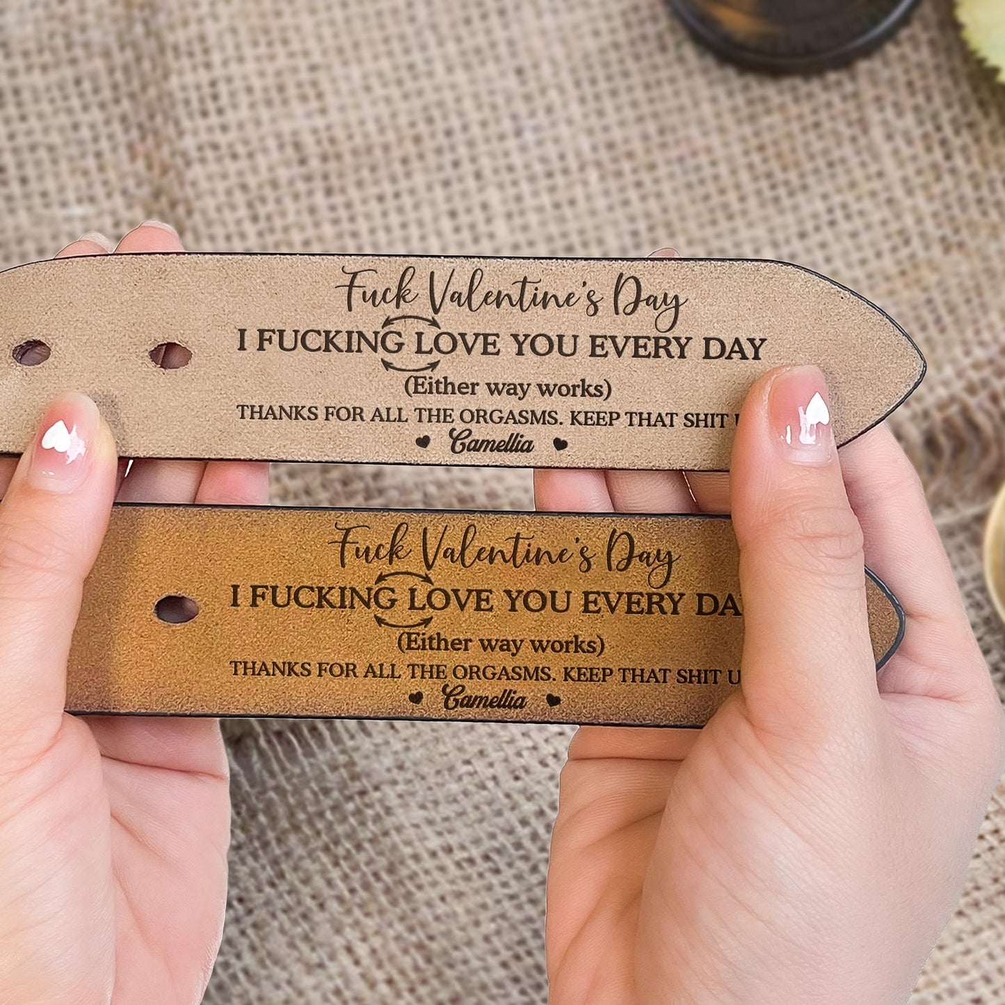Personalized Leather Belt with Funny Adult Love Quote, Sleek Buckle Daily Wear Accessory, Unique Gift for Couple