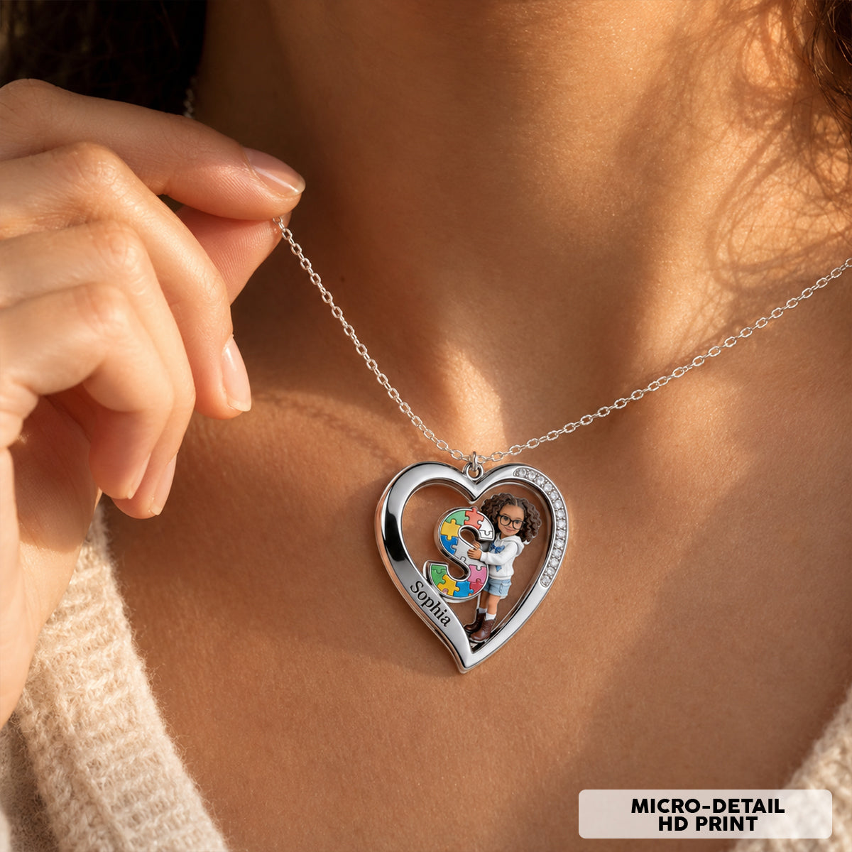 Autism Letter - Personalized Autism Awareness Shaped Metal Pendant Necklace
