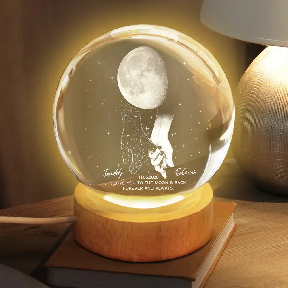 Personalized Globe Lamp with holding hands under the moon, unique memorial gift to keep them close