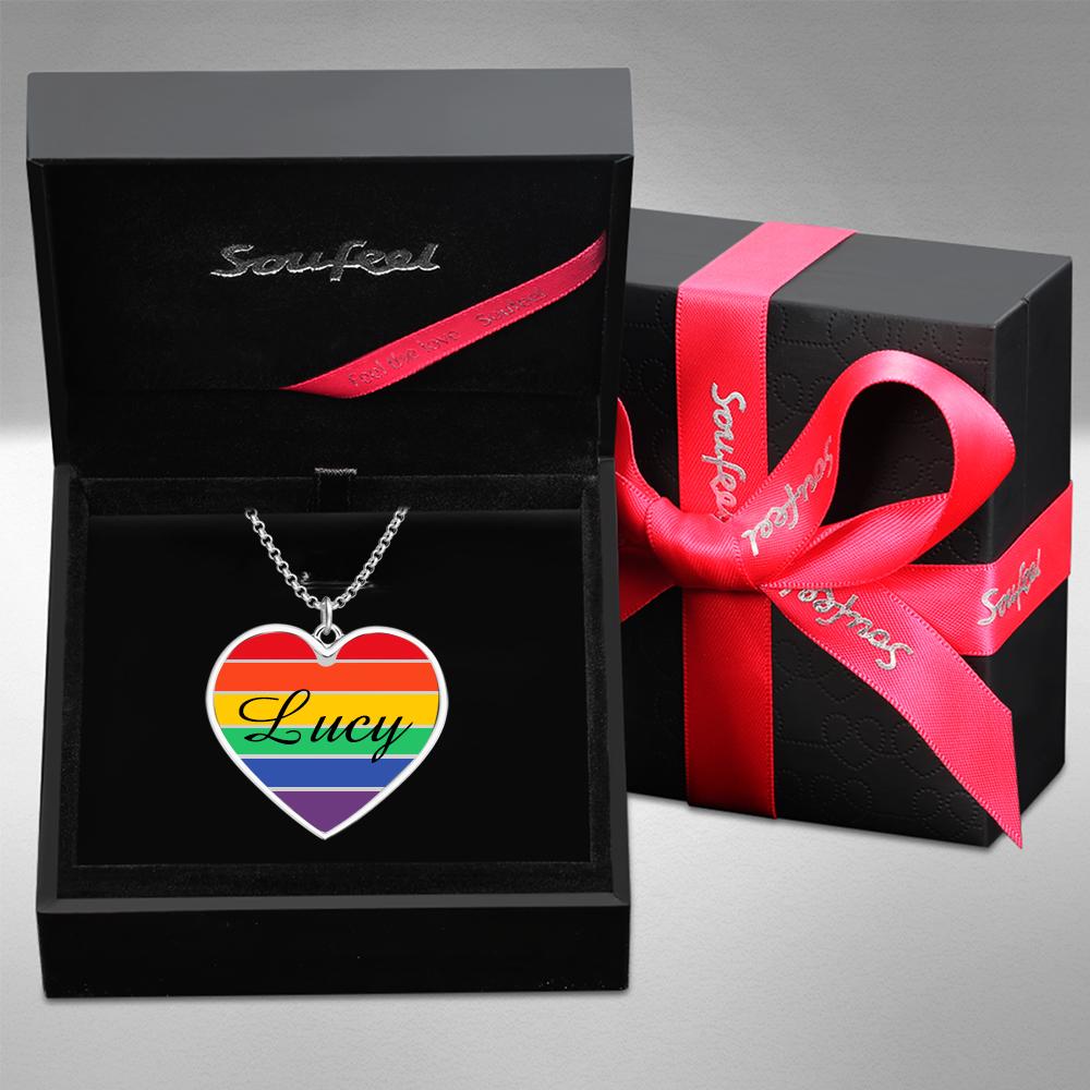 LGBT Heart - Personalized LGBT Support Name Rainbow Necklace