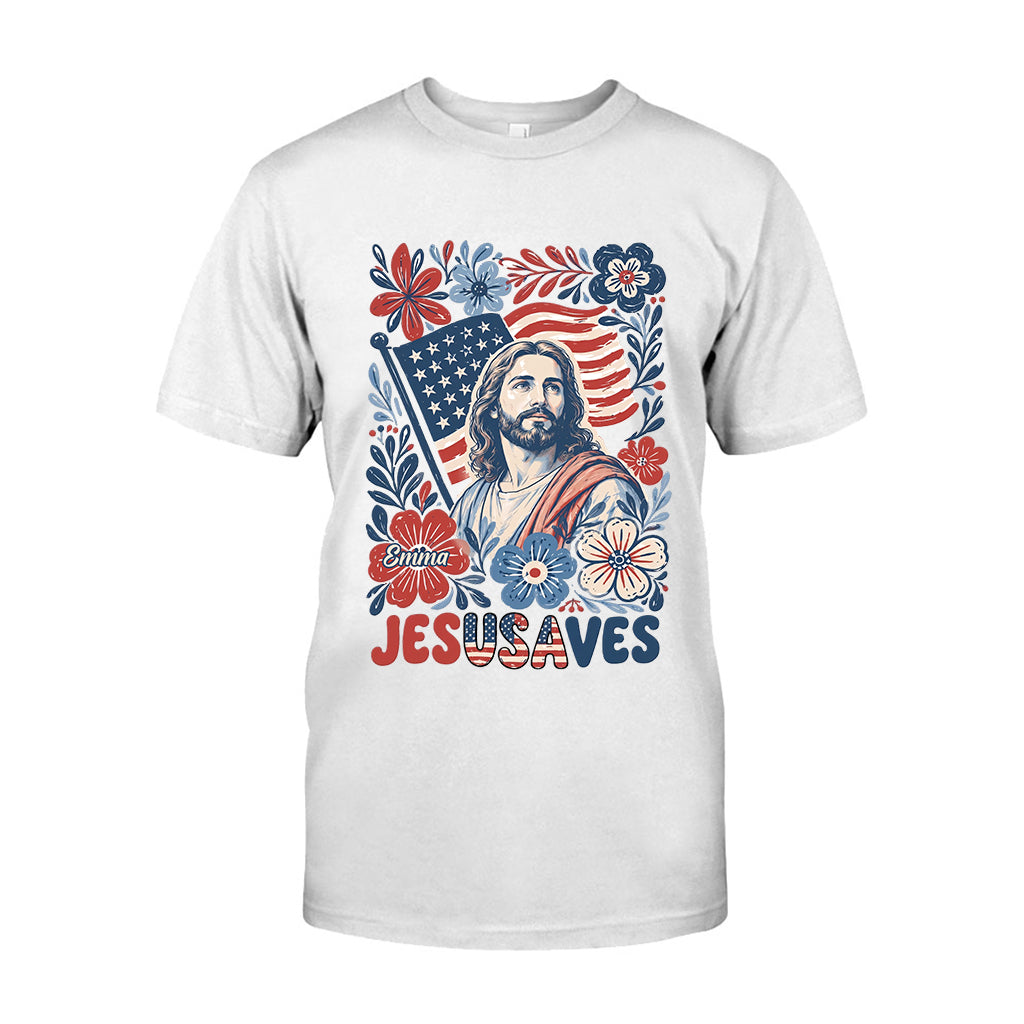 Jesusaves Floral 4th Of July - Personalized Christian T-shirt And Hoodie