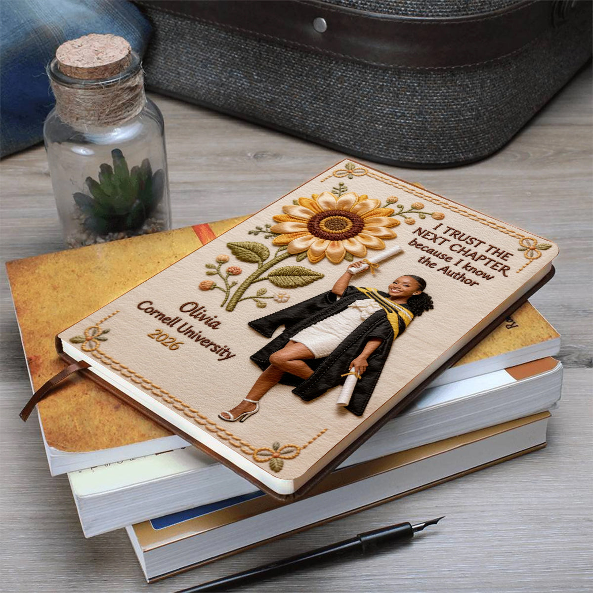 Floral Graduation - Personalized Graduation Leather Journal