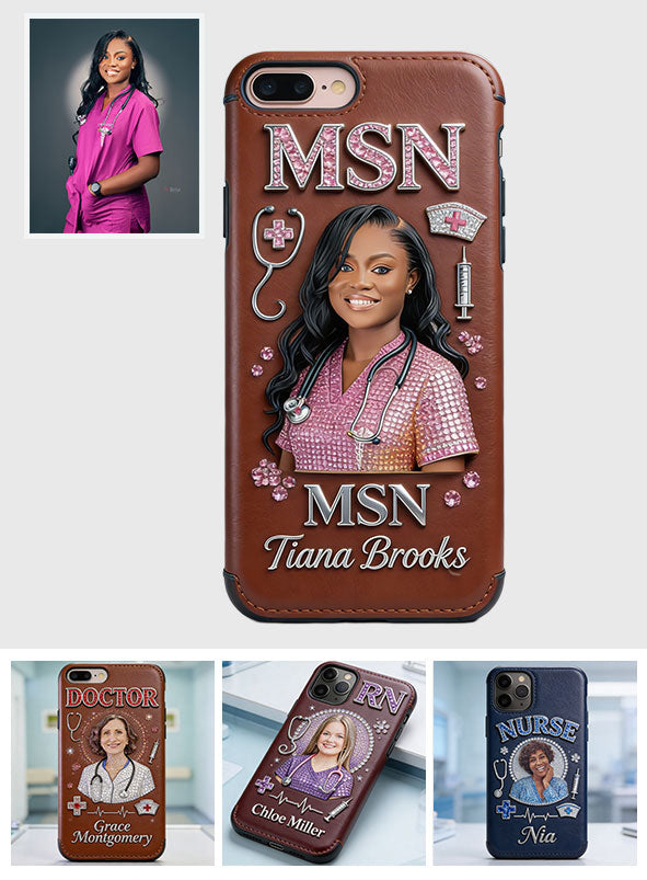 Any Title - Gifts For Nurse, Doctor - Personalized Nurse 3D Embossed Leather Phone Case