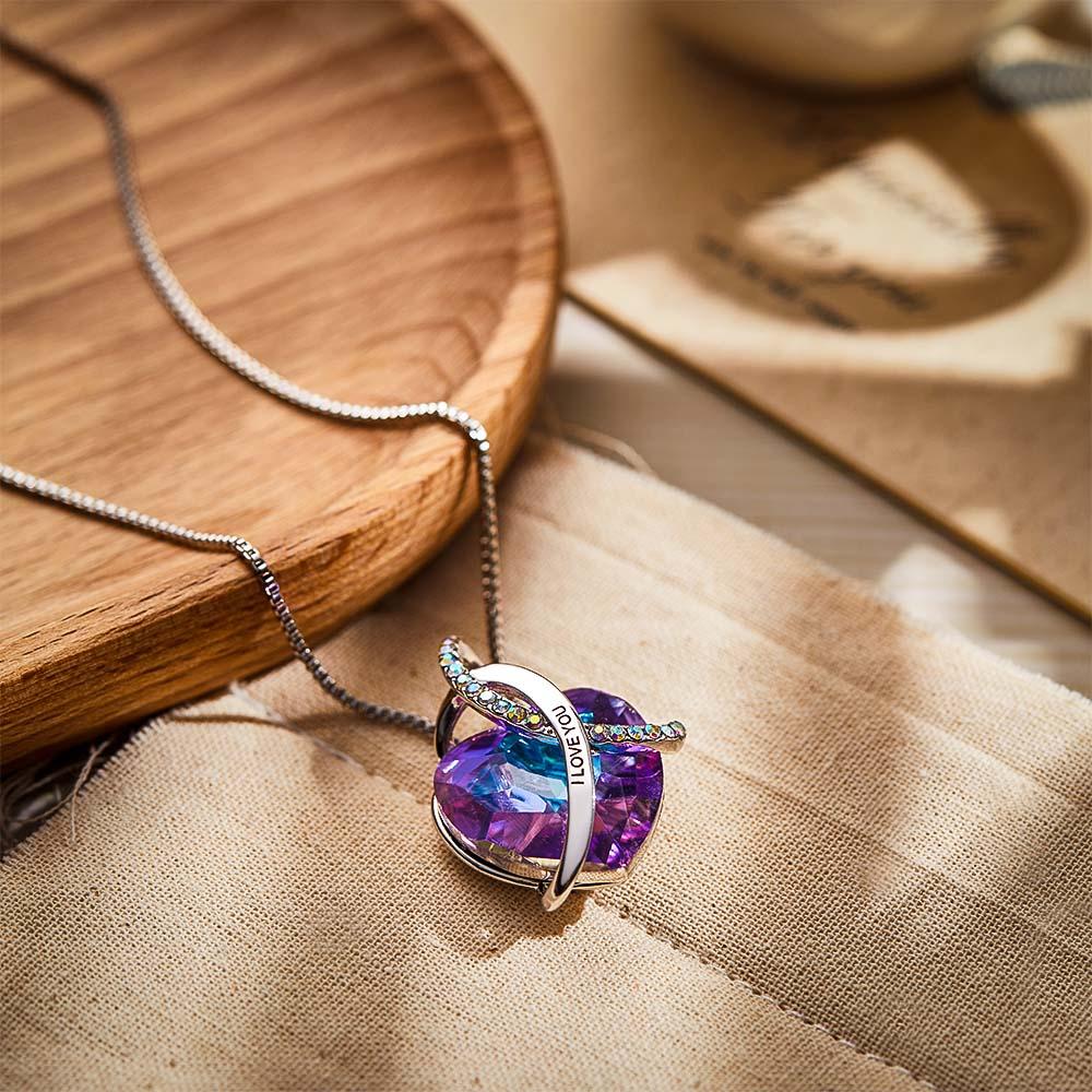 Crystal Love Heart - Personalized Couple Crystal Heart Engraved Necklace