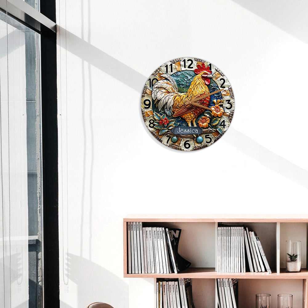Good Morning - Personalized Chicken Wall Clock