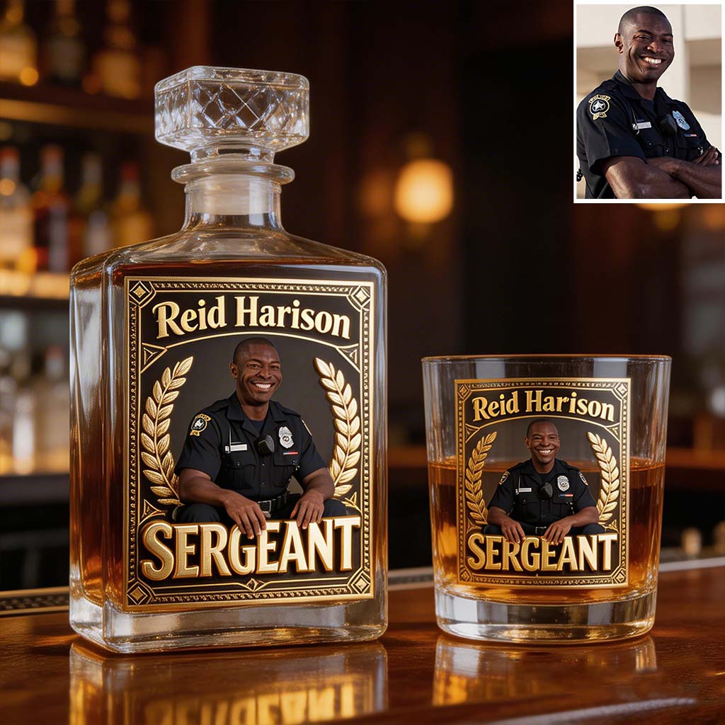 Custom Any Photo - Personalized Police Officer Whiskey Decanter Set