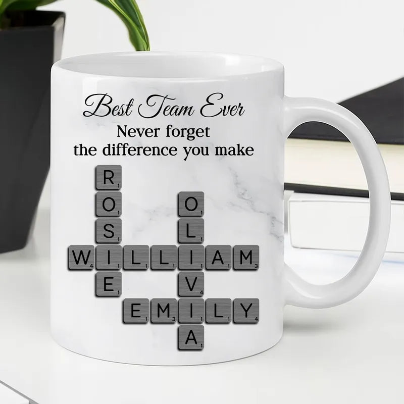Personalized White Ceramic Mug for Fur Babies Lovers with Crossword Pet Names, Cute Unique Gift for Dog or Cat Mom