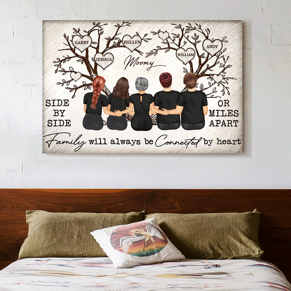 Grandma Mom Family Will Always Be Connected By Heart - Personalized Family Tree Poster, Perfect Gift for Mothers, Available as Poster, Plaque, Ornament, Keychain, and Pillow