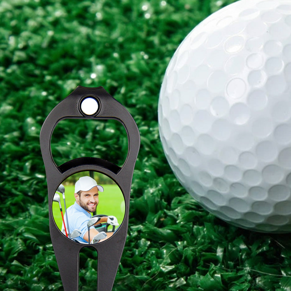 Funny Photo Ball Marker Multipurpose Bottle Opener - Golf gift for dad, him, boyfriend, husband, grandpa - Personalized Golf Fork Ball Marker