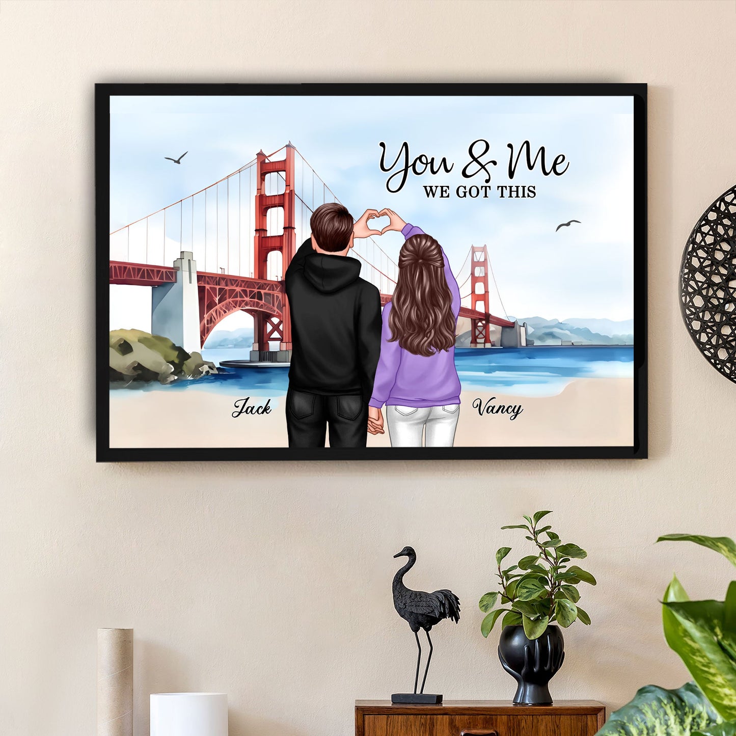 Custom Couple Poster - A Timeless Love Story with Scenic Bridge Backdrop