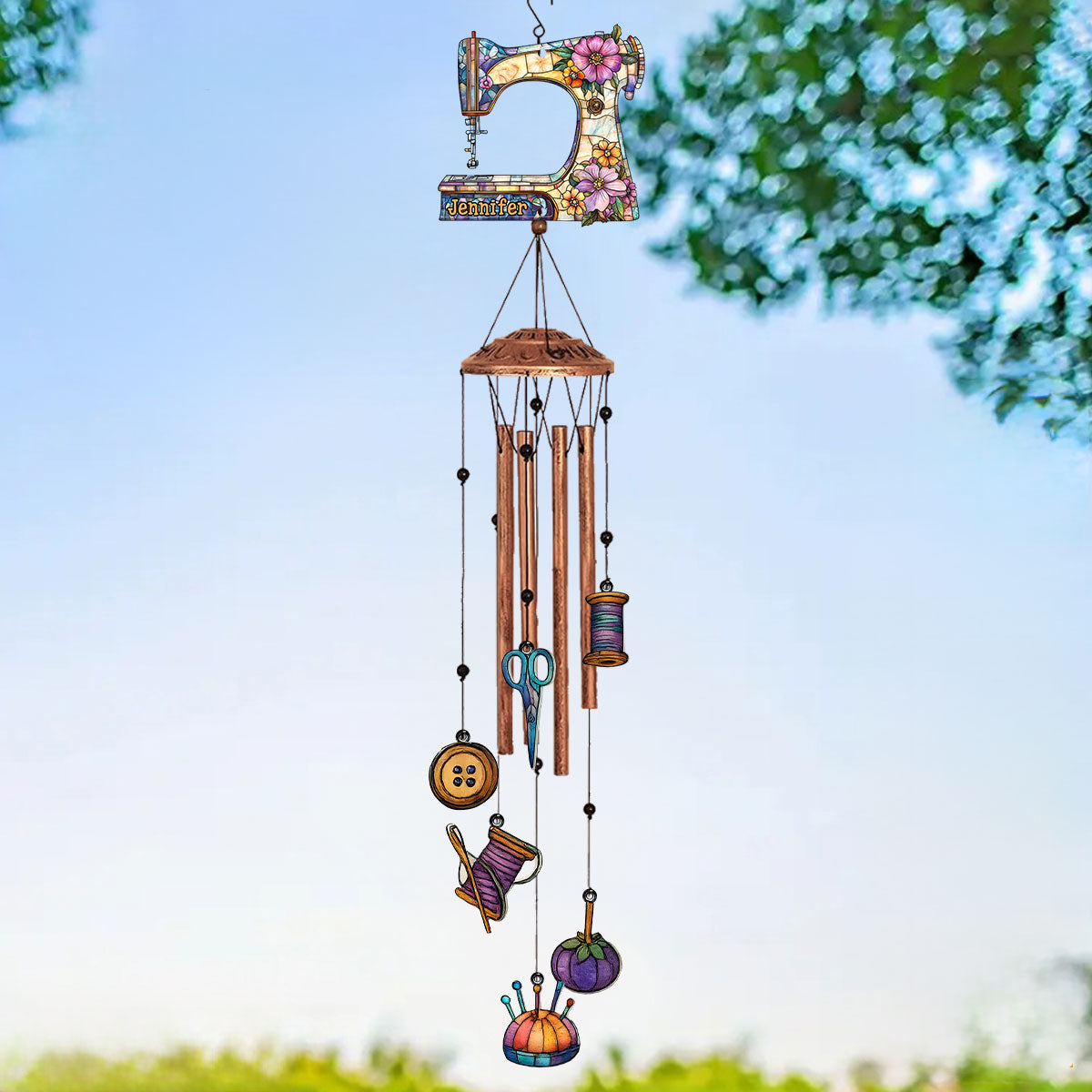 Beautiful Sewing Machine - Personalized Sewing Wind Chime With Charms