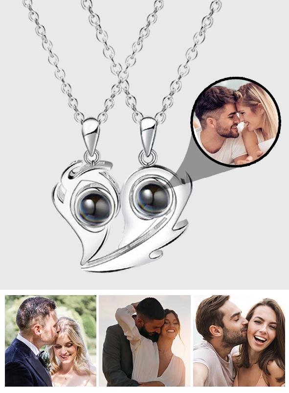 Matching Heart - Personalized Couple S925 Silver Heart Projection Necklace