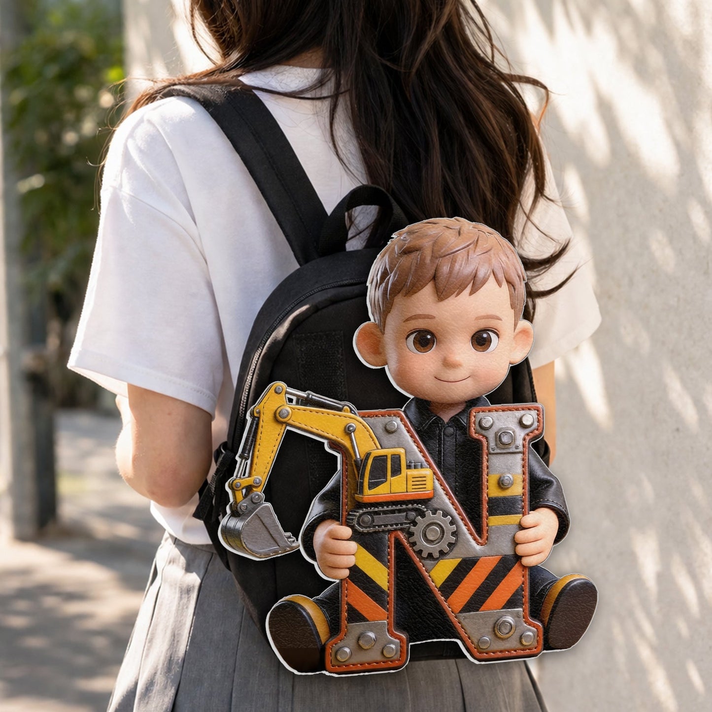Alphabet Letter Construction Theme - Personalized Kid Changeable Leather Patch Backpack