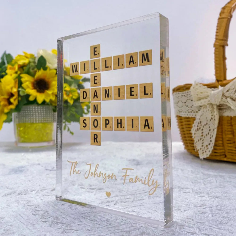 Family Crossword Art Created In A Moment, Treasured Forever Personalized Acrylic Block Plaque or Poster or Keychain