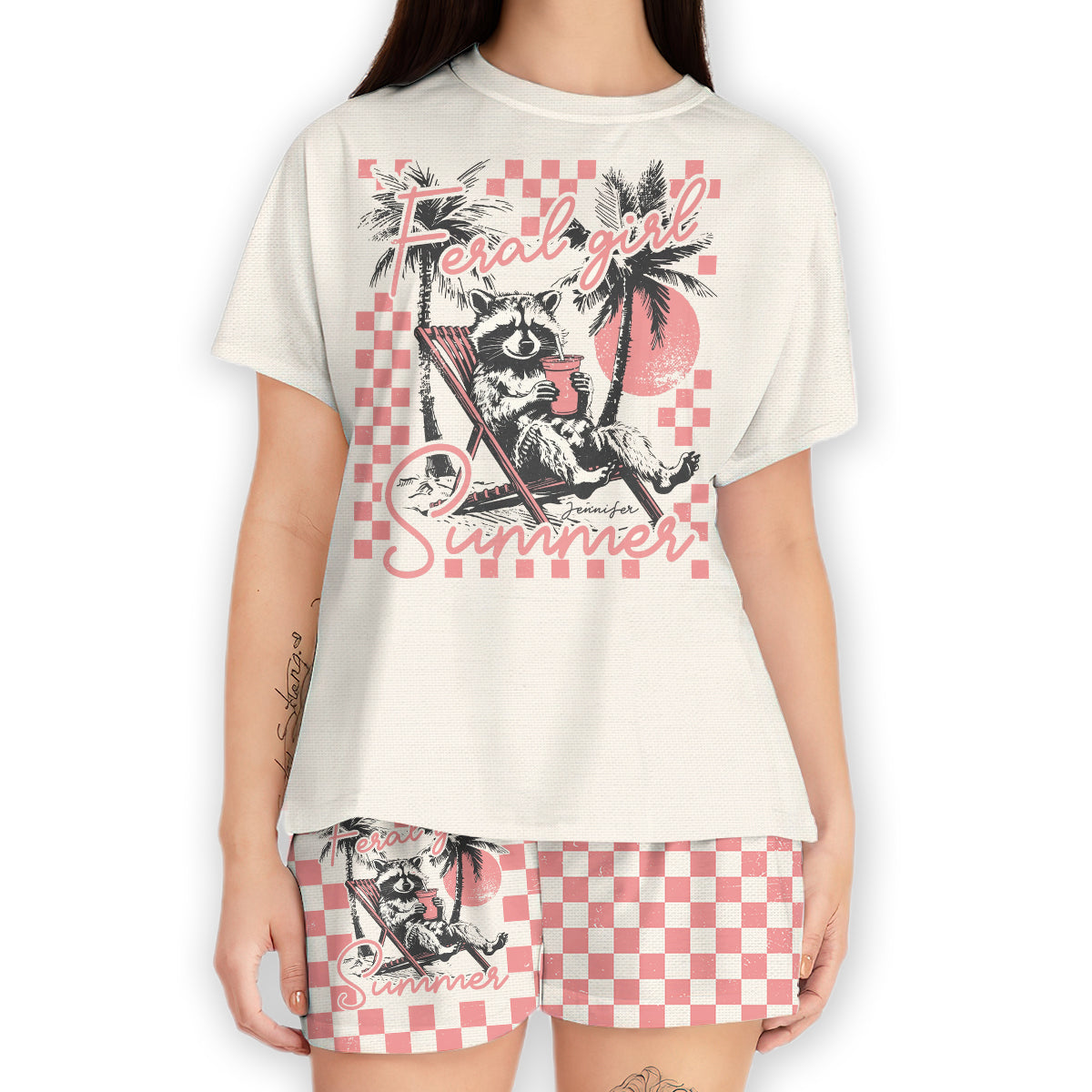 Feral Girl Summer - Personalized Raccoon All Over Shirt & Women Shorts