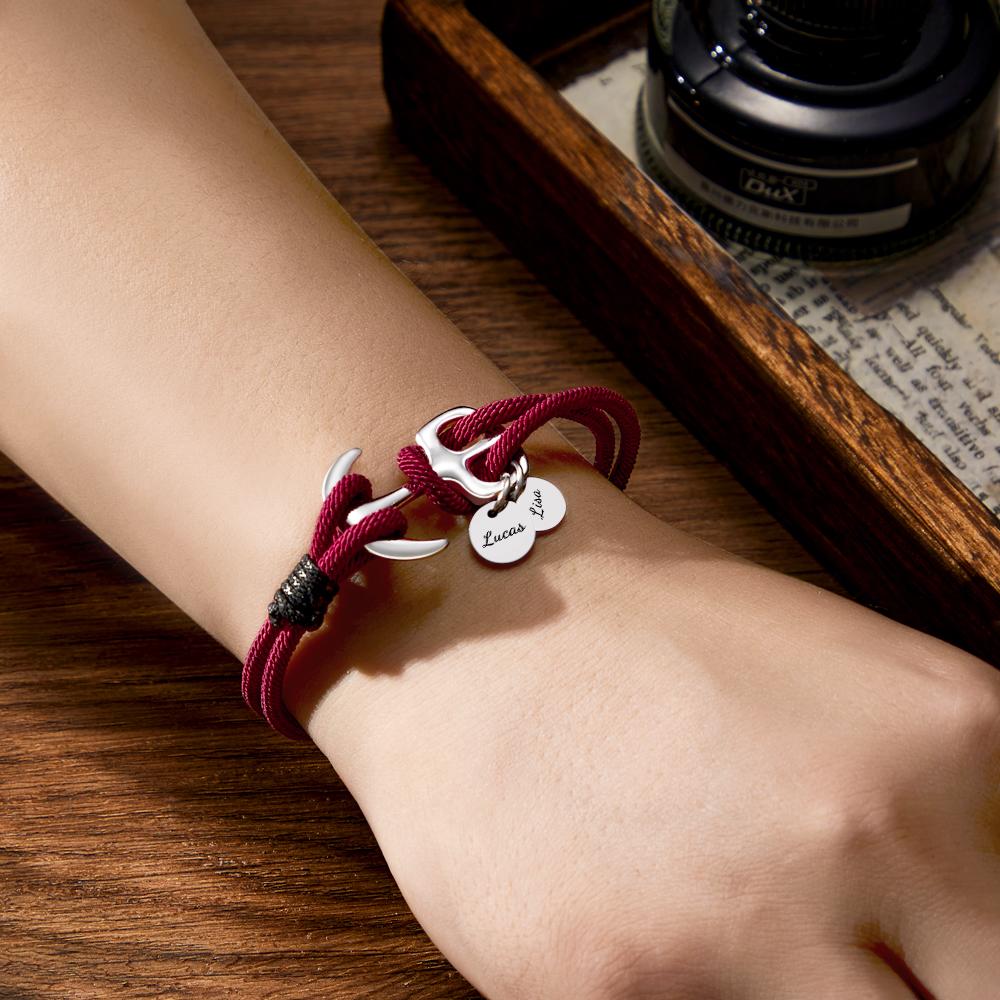 I Love You - Personalized Couple Engraved Bracelet Marine Anchor Cord Bracelet