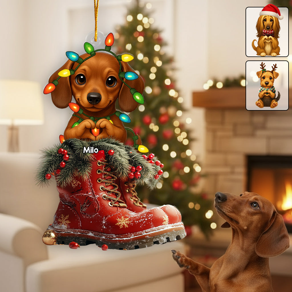 Dog Christmas Boots - Personalized Dog Custom Shaped Ornament