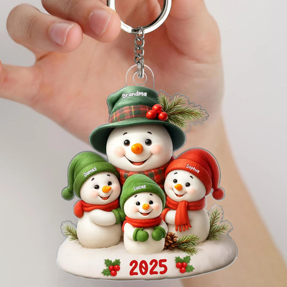 Acrylic Ornament Snowman Family Design for Holiday Décor, Warm Festive Accent, Gift-Ready for Grandma and Family
