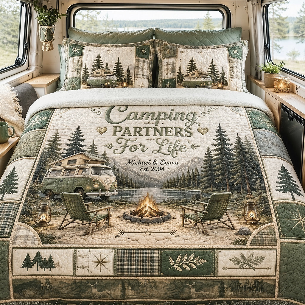Camping Partners For Life - Personalized Camping Quilt Set