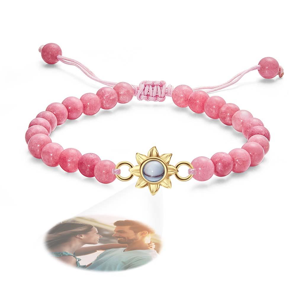 Flower For You - Personalized Photo Projection Beads Bracelet With Sunflower