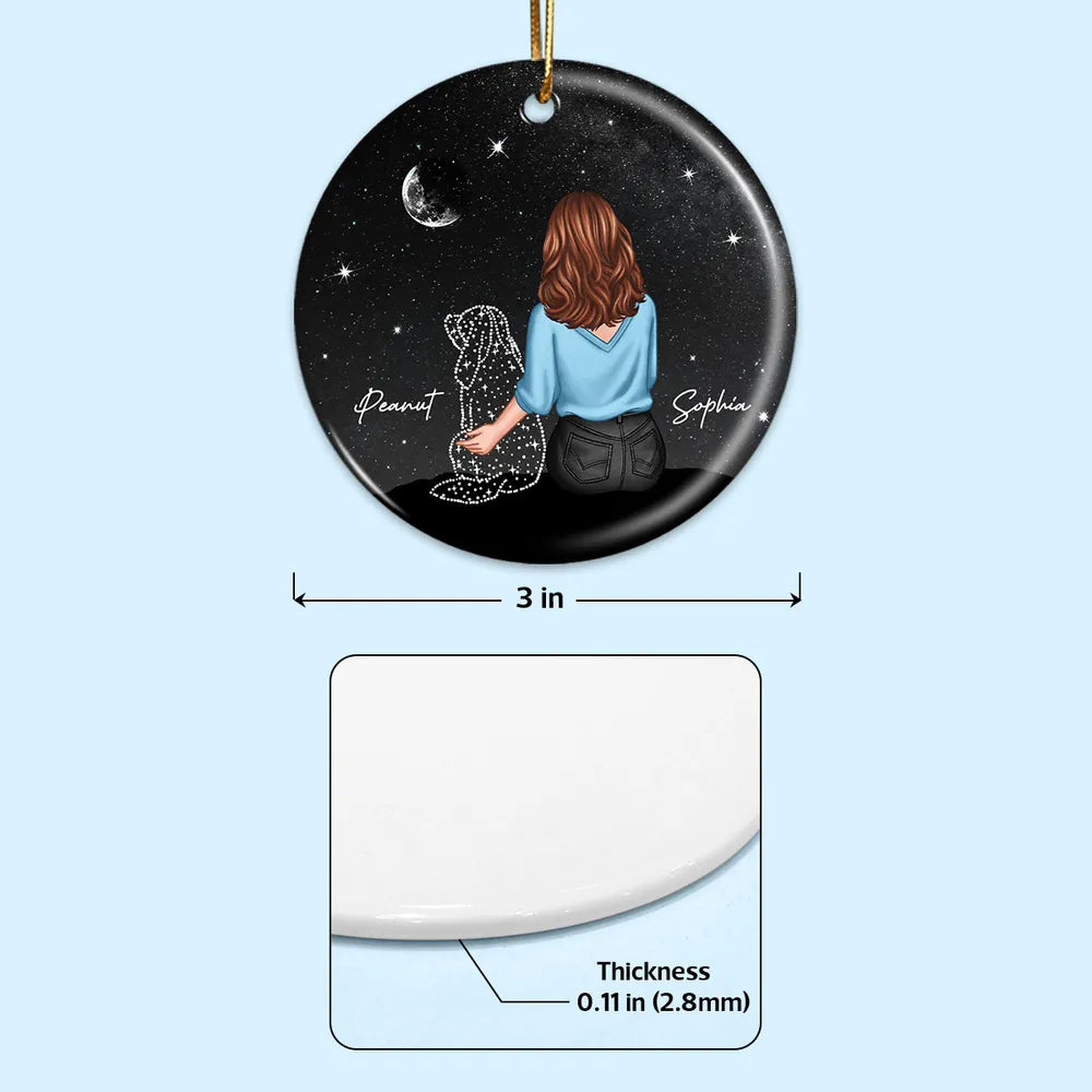 Personalized Ornament, Plaque, Keychain, Pillow, Sign, Lamp - Custom Memorial Gift for Pet Lovers - Starry Night with Dog and Owner