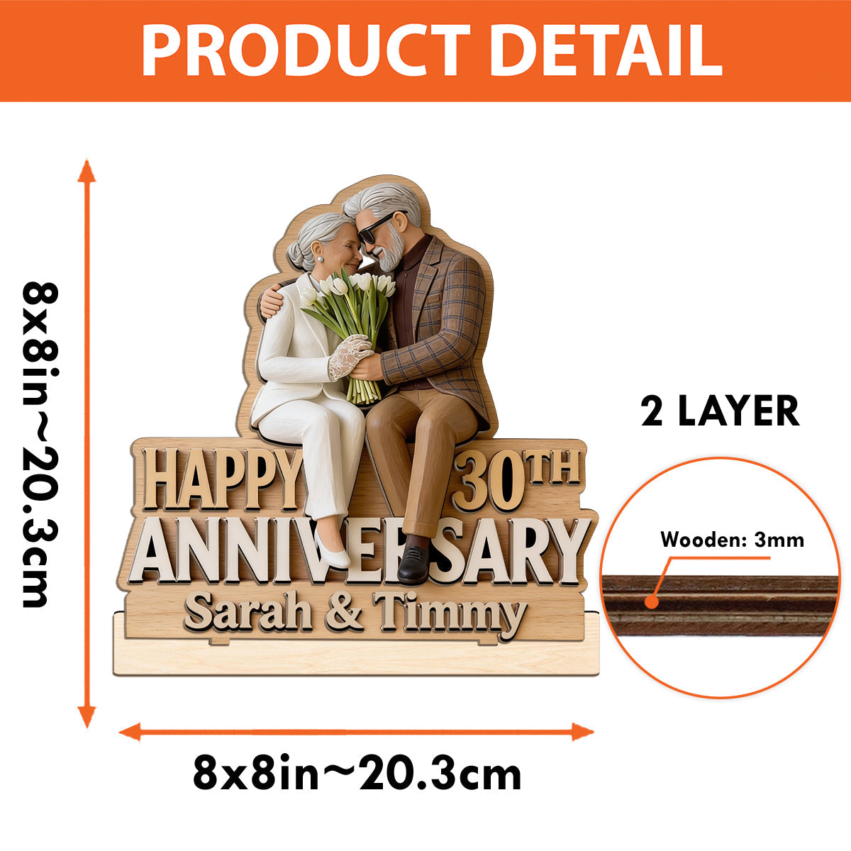 Anniversary Gift - Personalized Couple 2 Layered Big Freestanding