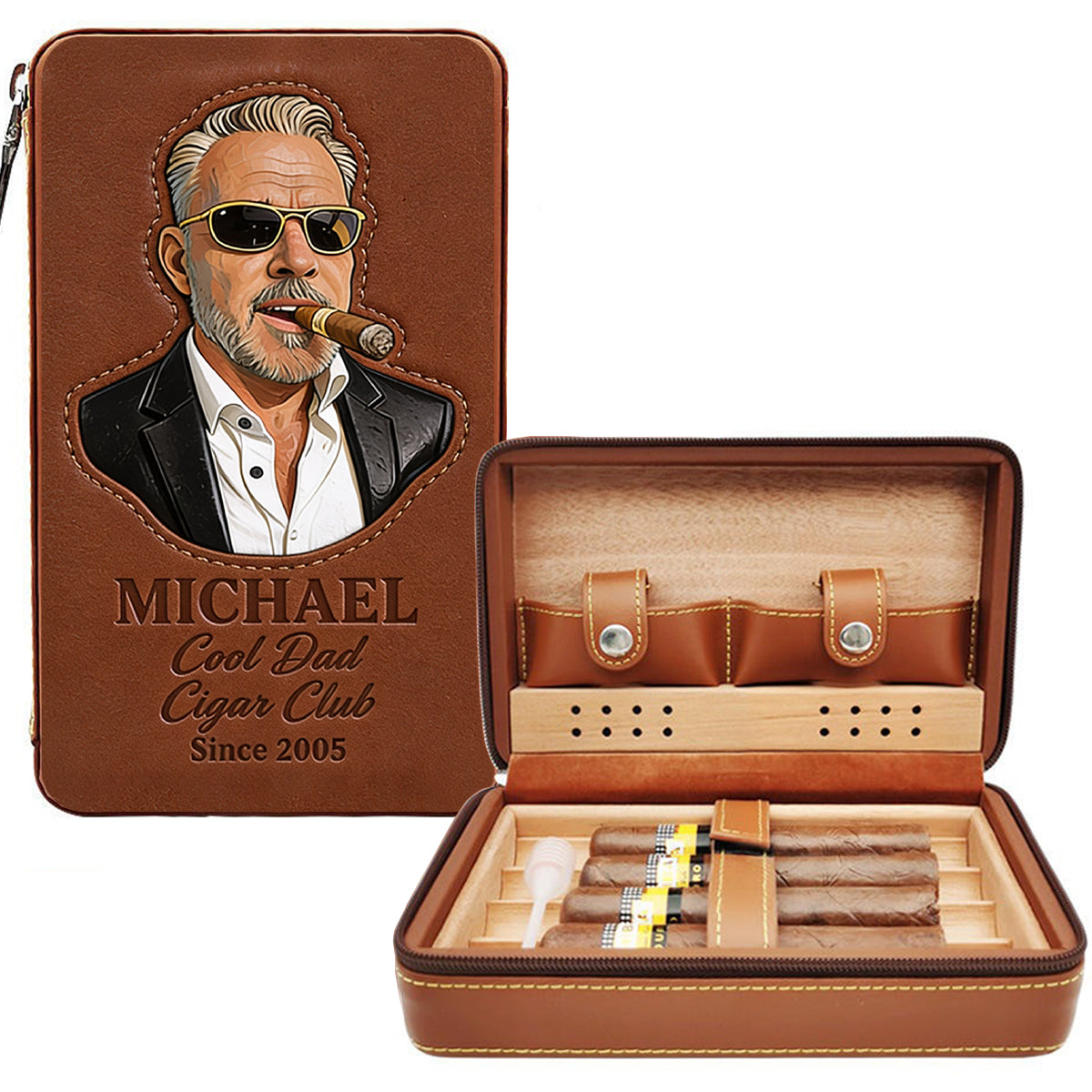 Dad Loves Cigars - Personalized Father Travel Cigar Humidor Case
