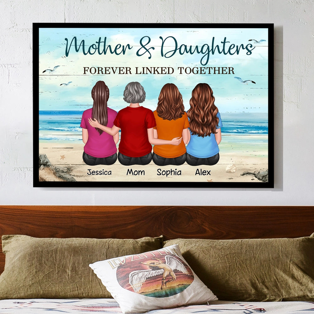 Custom Mother and Daughters Beach Poster, Back View Wall Art Keepsake, Sentimental Unique Gift for Moms on Any Occasion