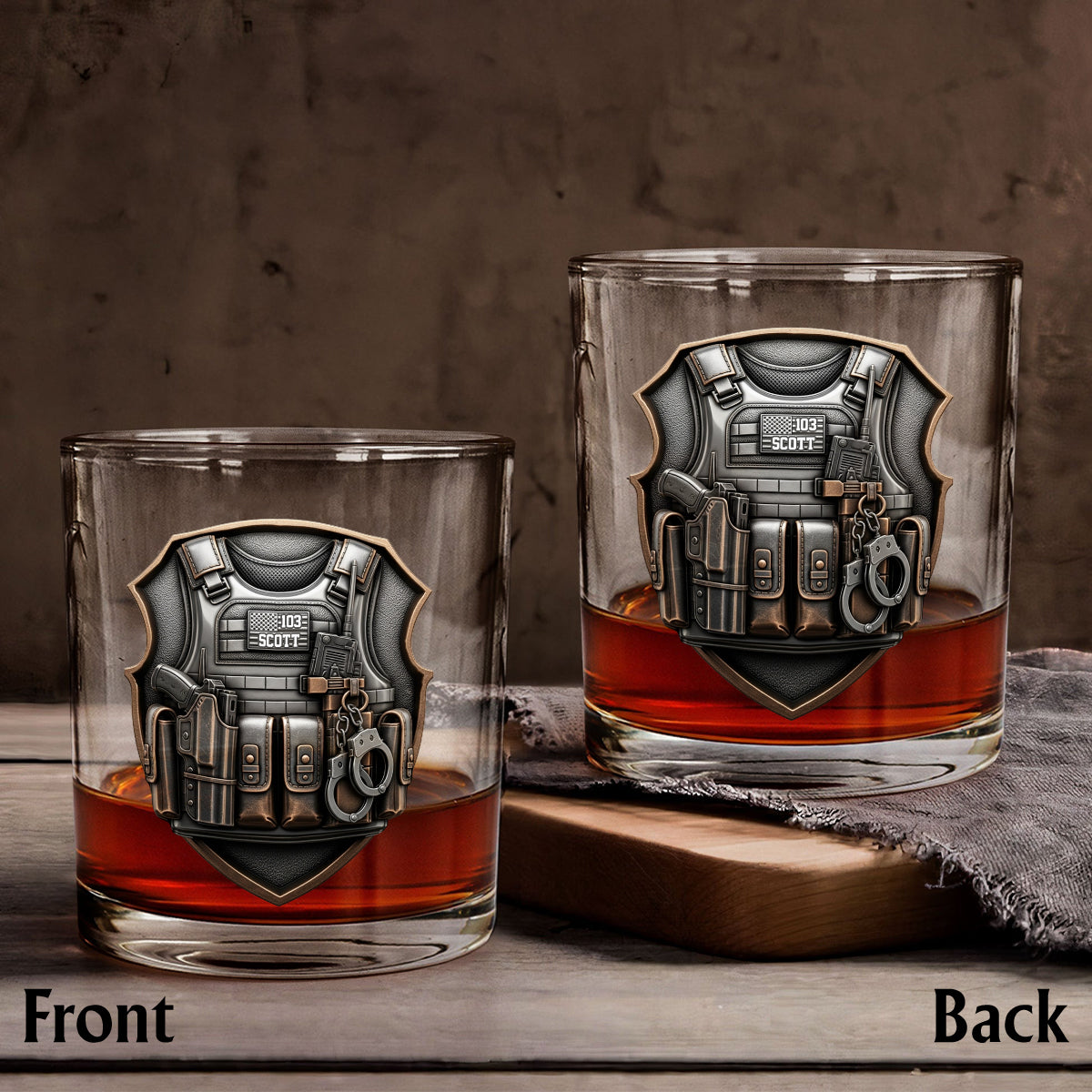Honor Serve Protect - Personalized Police Officer Gun Decanter With Whiskey Glass