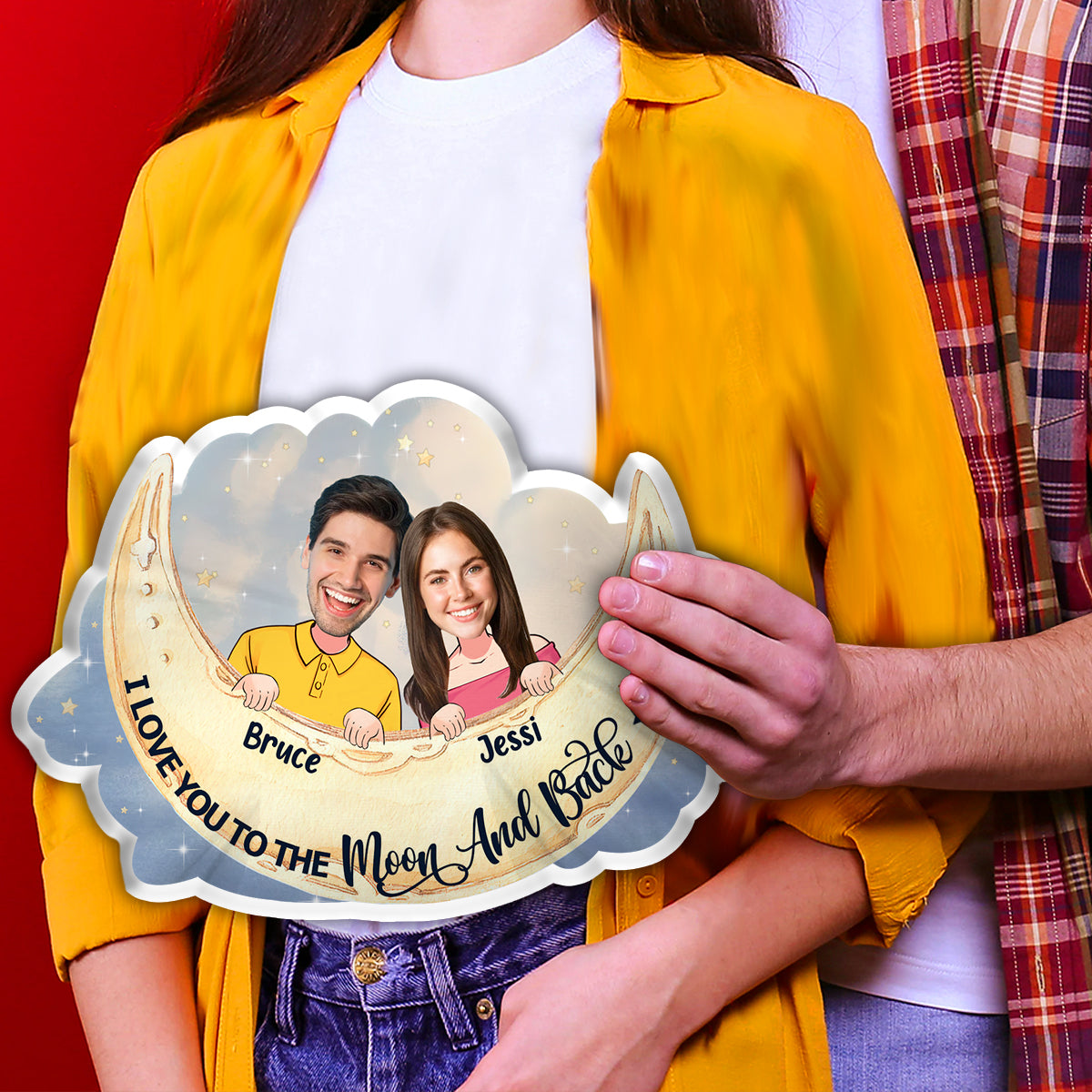 I Love You to The Moon And Back - Personalized Couple Shaped Pillow